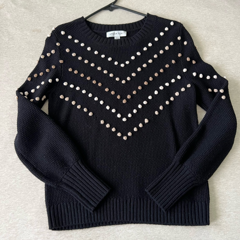 Black and White Sweater with Brown Accents